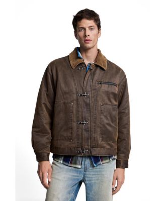 Men's Padded Jacket with Leather Effect
