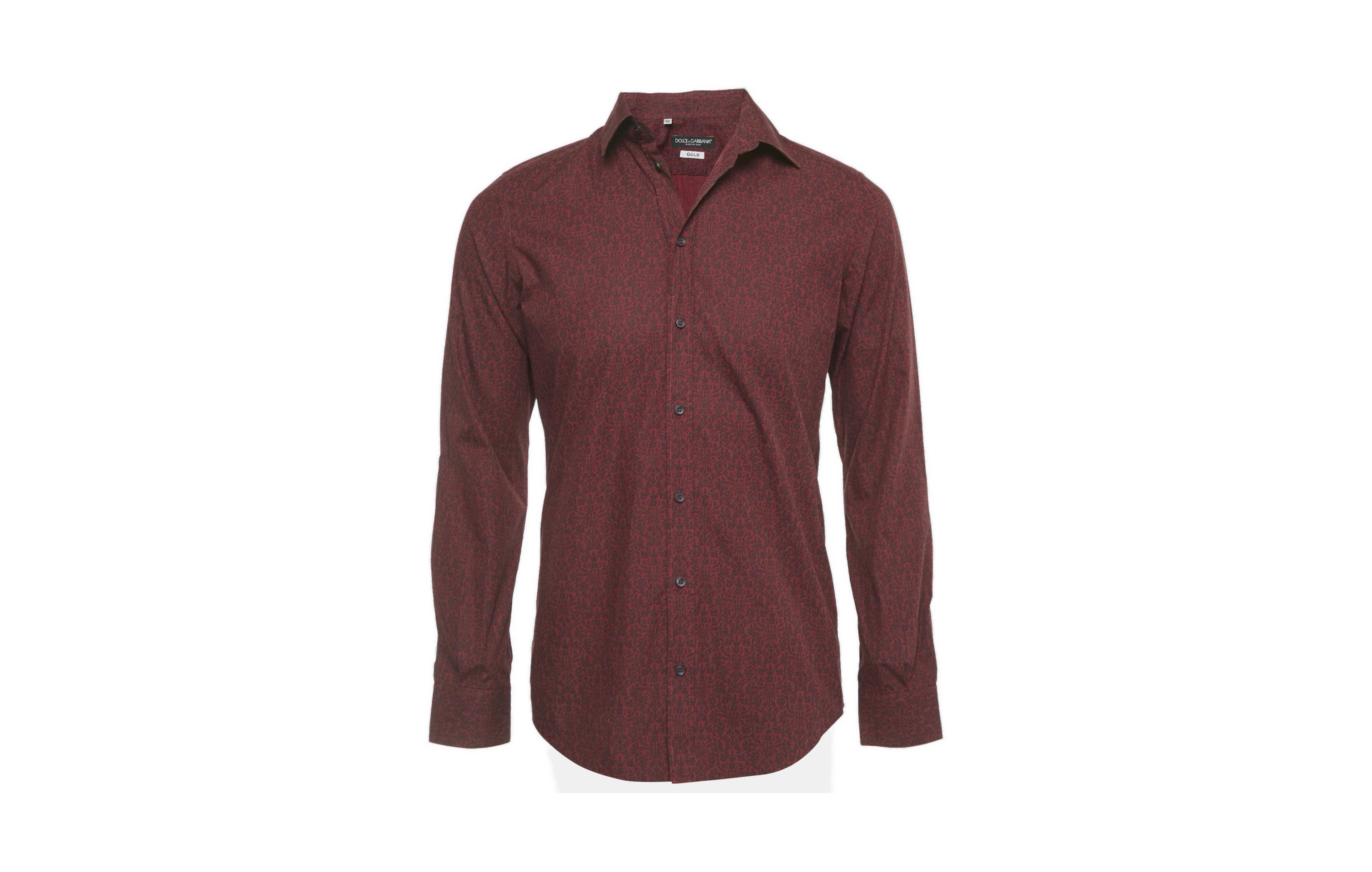 Pre-Owned Dolce & Gabbana Men's Burgundy Printed Cotton Shirt