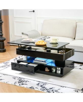 Lift Top Coffee Table - 39.3" Modern Center Table with Hidden Compartment, 2 Storage Drawers, Adjustable LED Lights for Living Room
