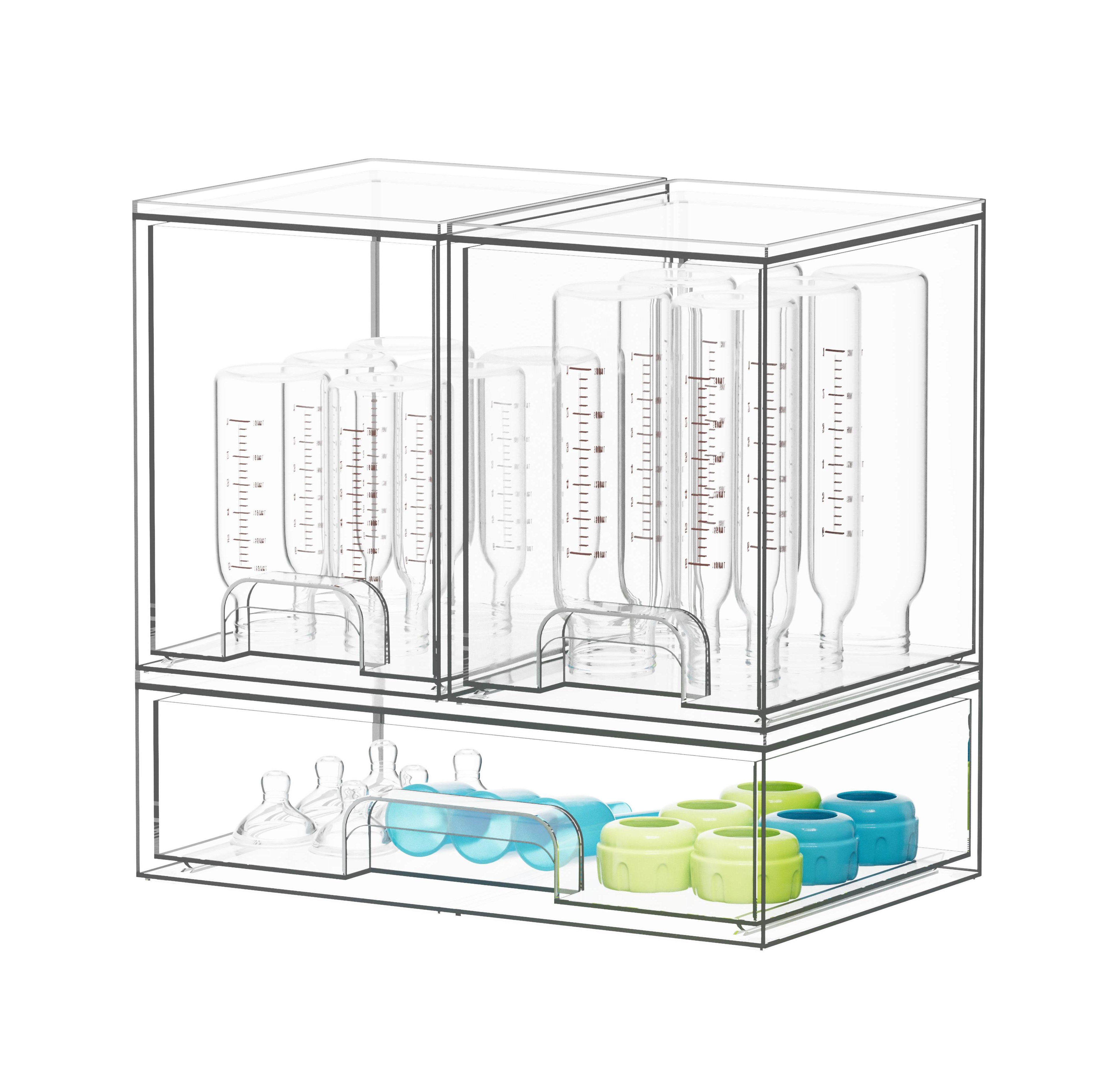SpaceAid Baby Bottle Storage, 3 Pack Stackable Clear Drawer Unit with 2 Medium and 1 Large Bin for Countertop, Cabinet, Vanity and Bathroom