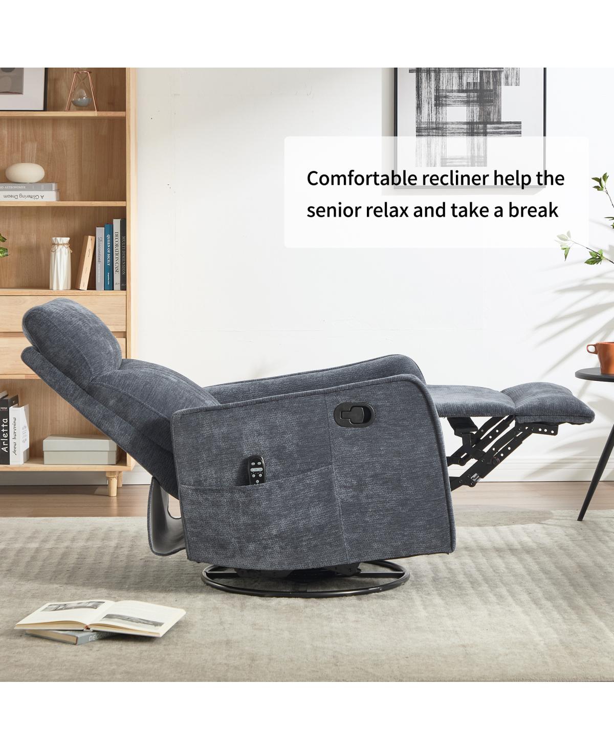 Streamdale Furniture Heat Massage Rocking Swivel Fabric Recliner Chair