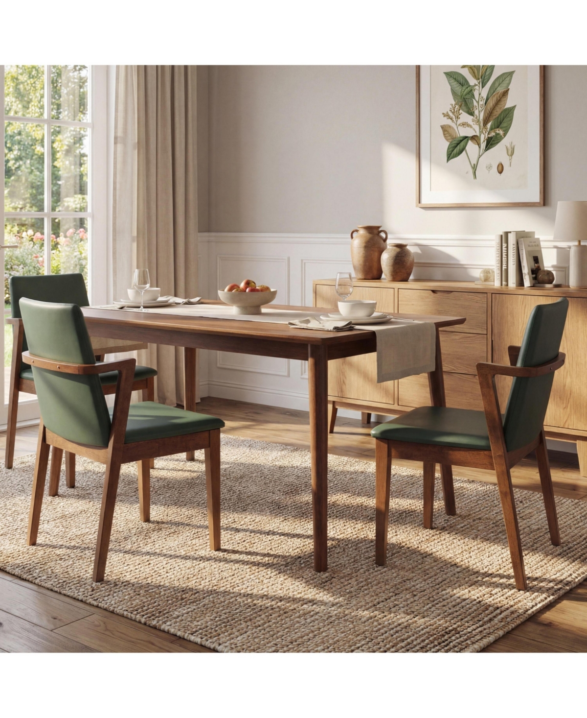 Flynama Set of 2 Mid-Century Pu Arm Dining Chairs, Rubber Wood Frame 250lbs Capacity