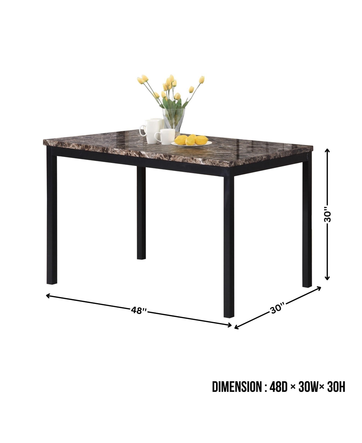 Flynama 5-Piece Metal Dining Set, Laminated Faux Marble Top Table and 4 Faux Leather Chairs