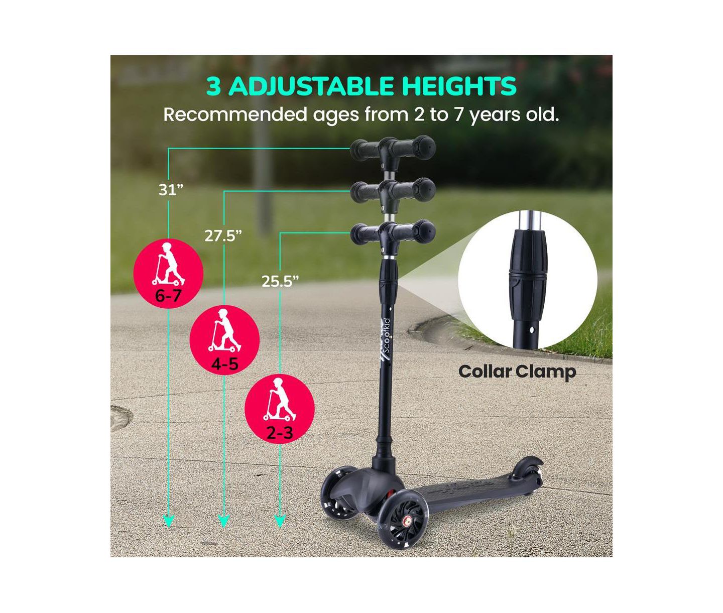 Детская игрушка Hurtle Mini Kick Scooter for Kids - 3-Wheel Trike Style with LED Wheels, Adjustable Handlebar, цвет: Чёрный — фото 3