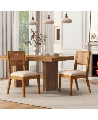 Set of 2 Upholstered Rubber Wood Dining Chairs