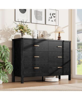 6 Drawer Dresser, 47.24" Wide Modern Chest of Drawers with Cylindrical Legs, Metal Handles and Anti-Tip Design
