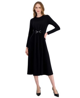 Petite Serenity Long-Sleeve Belted Midi Dress