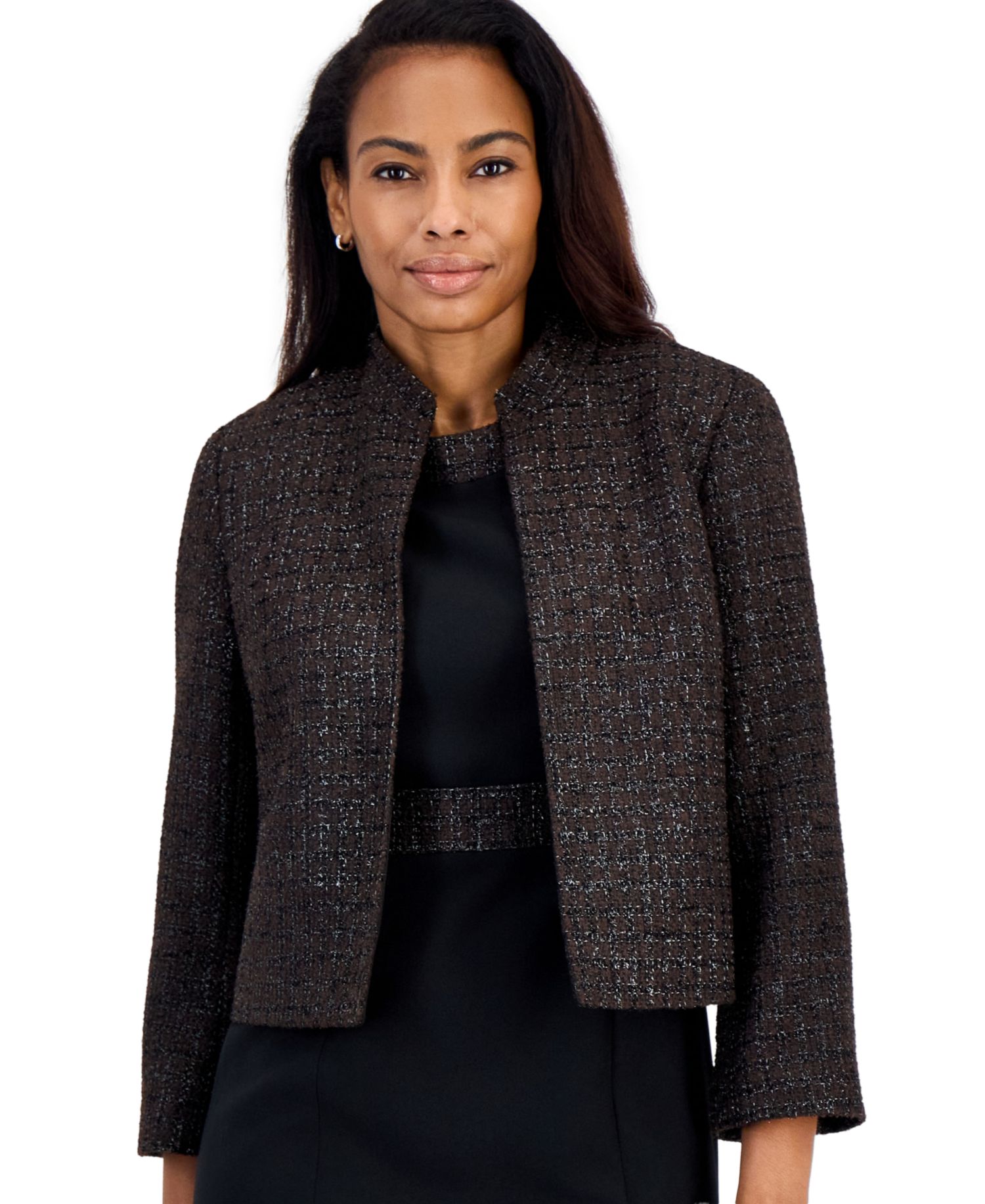 Petite Stand Collar Bell-Sleeve Cropped Cardigan