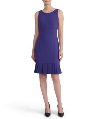 Women's Sheath with Pleat Sleeveless Crewneck Dress