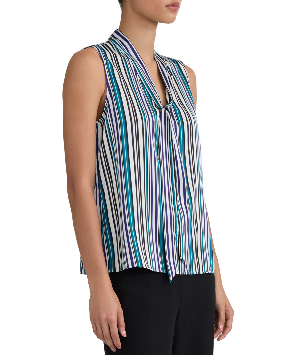 Kasper Women's Printed Tie-Neck Sleeveless Blouse