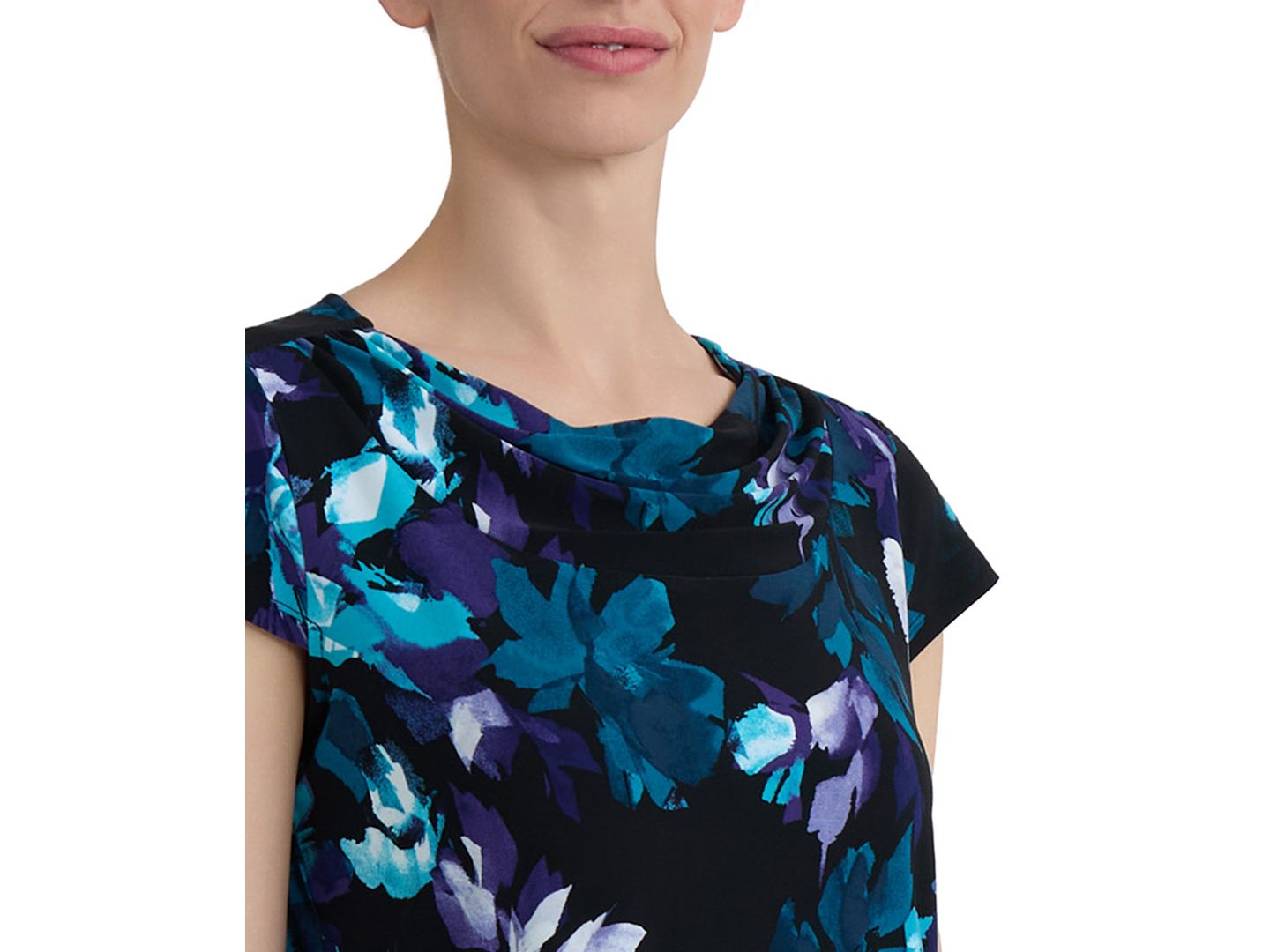 Женская блузка Kasper Printed Cowl-Neck Cap-Sleeve Blouse, цвет: Чёрный разноцветный — фото 6
