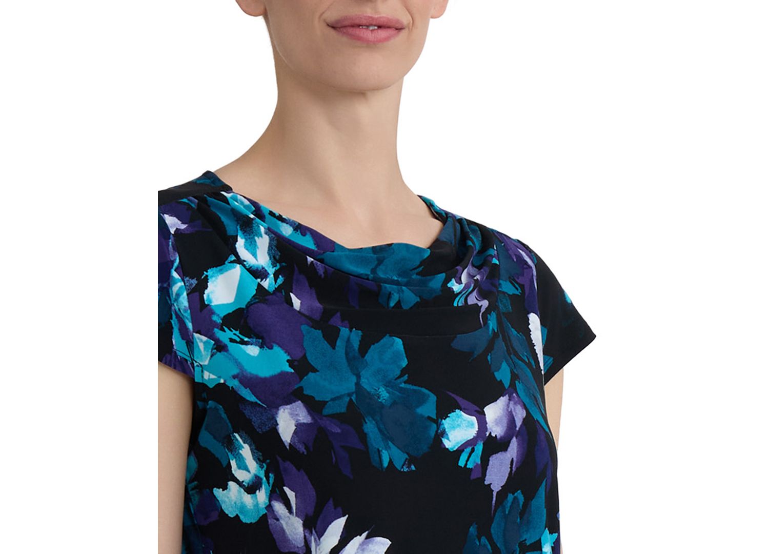 Women's Printed Cowl-Neck Cap-Sleeve Blouse