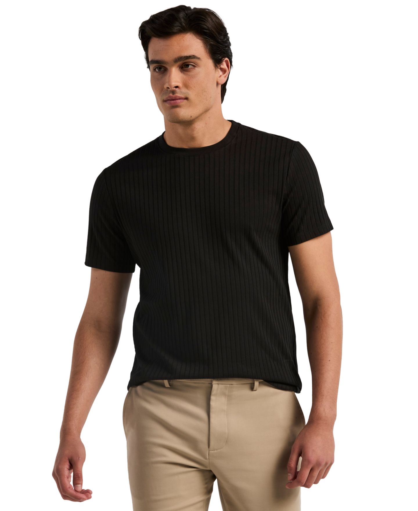 Мужская футболка Perry Ellis Rib Knit Crew Neck, цвет: Чёрный — фото 1