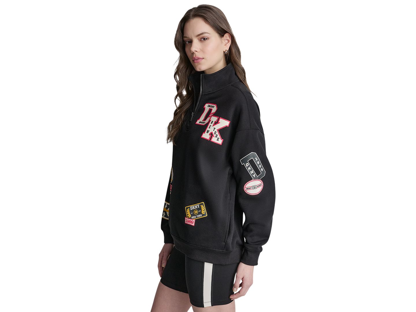 Женская толстовка DKNY Sport Campus Patch Quarter-Zip, цвет: Чёрный — фото 3