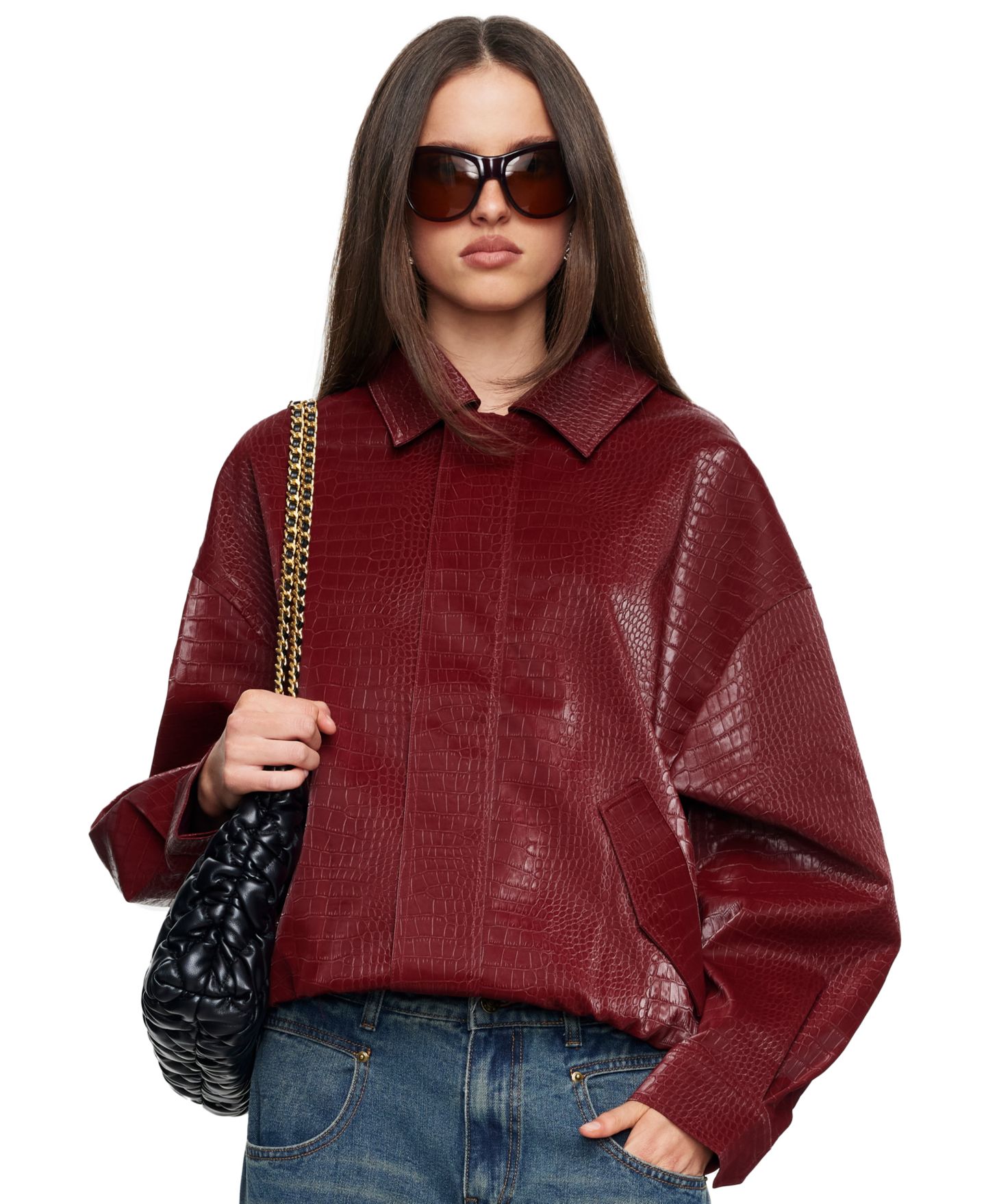 Женская куртка Lioness Kenny Crocodile-Embossed Unlined Bomber, цвет: Вишнёвый — фото 4