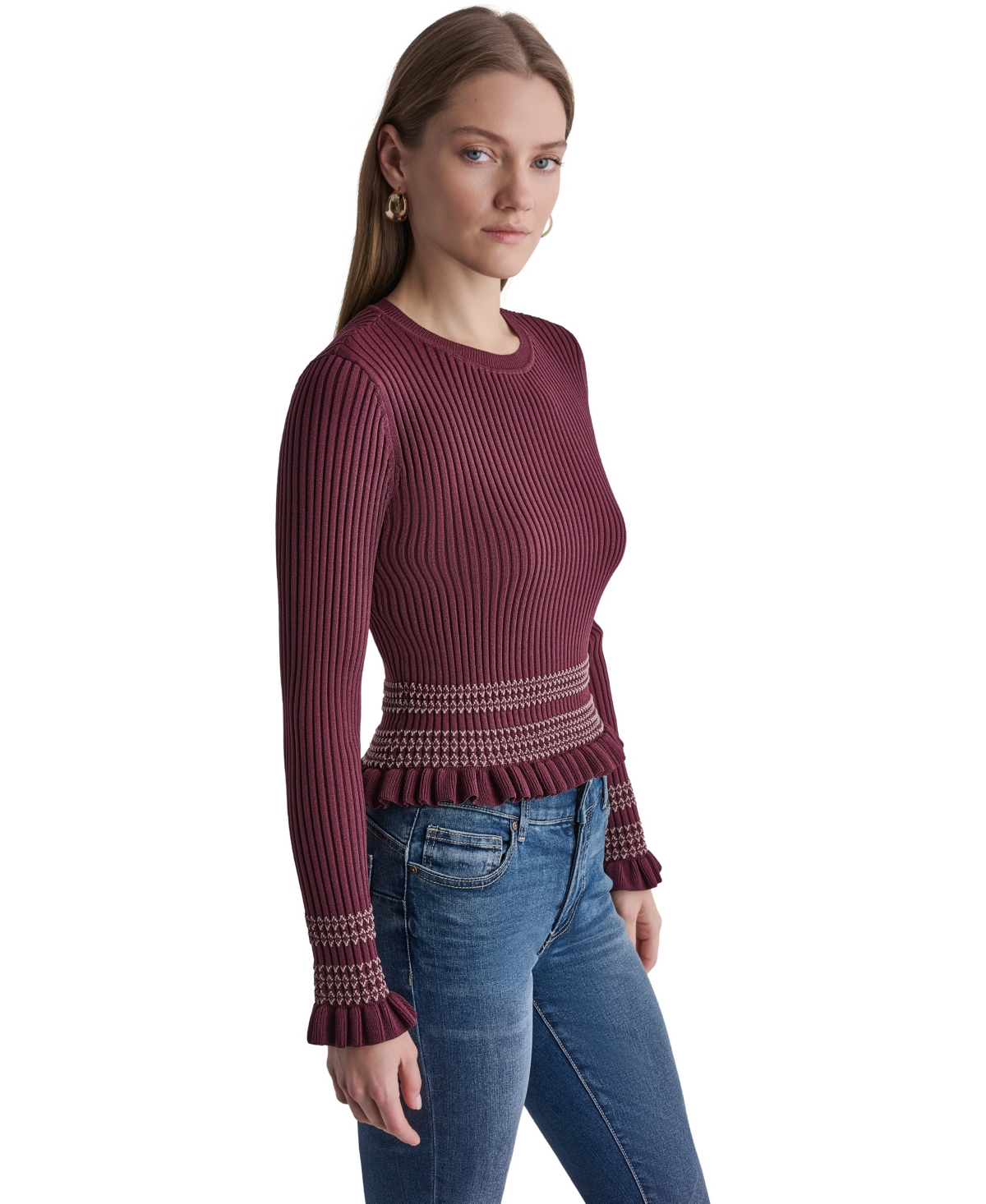 Bcbg Women's Long Sleeve Crewneck Ribbed Knit Sweater
