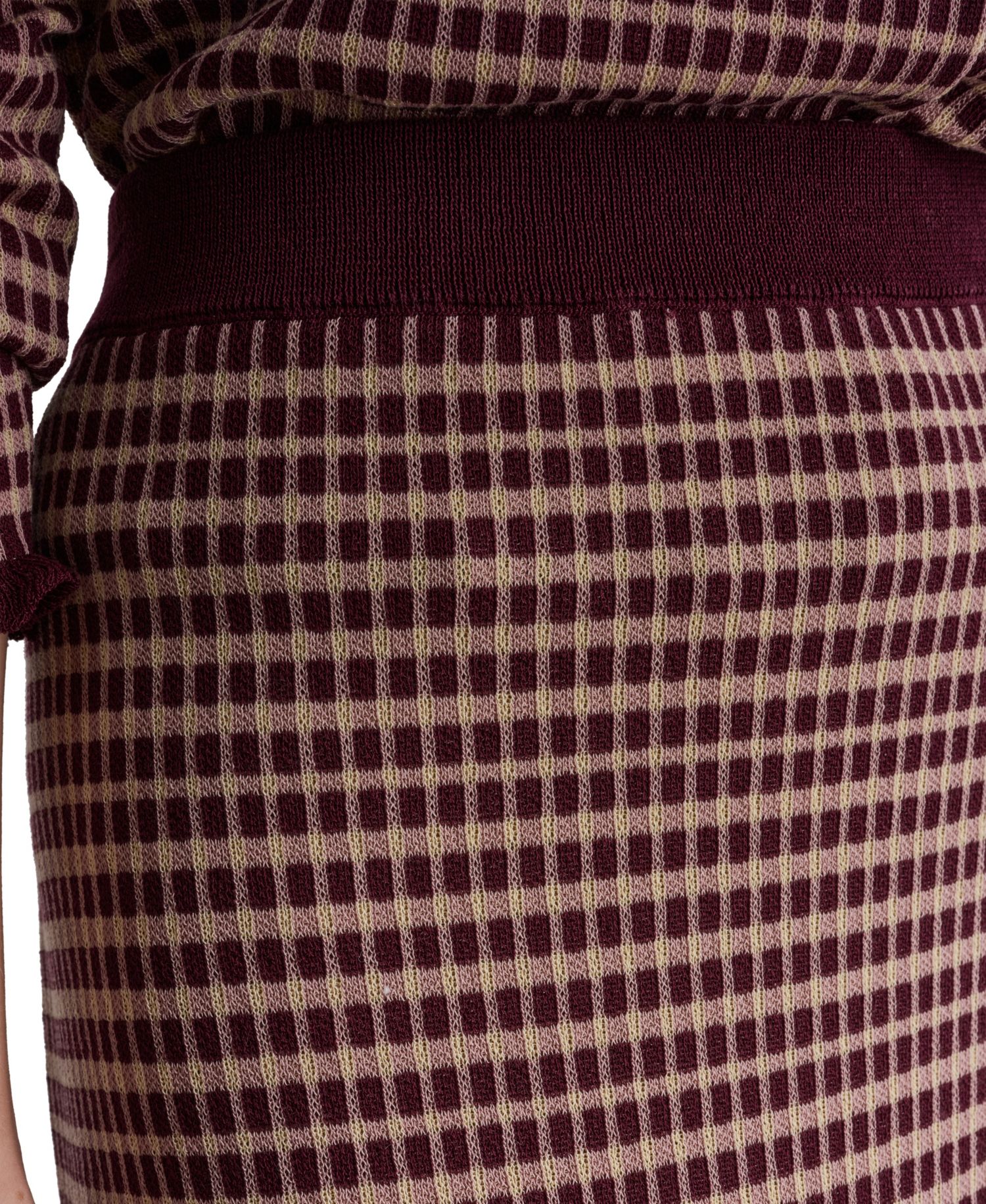 Women's High-Waisted Plaid Knit Midi Skirt