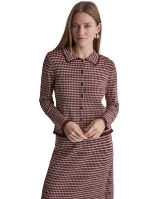 Women's Plaid Collared Long-Sleeve Cardigan