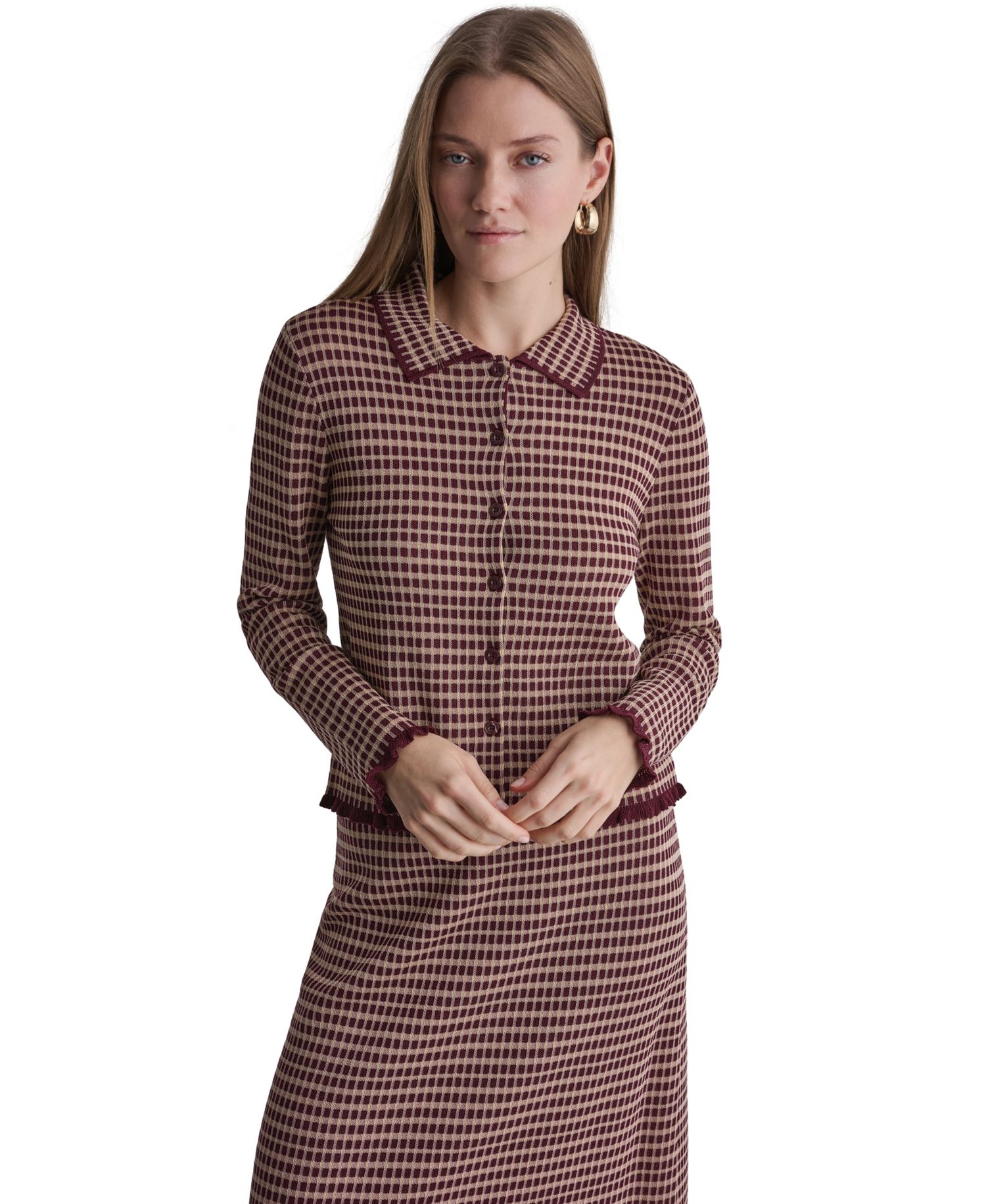 Women's Plaid Collared Long-Sleeve Cardigan