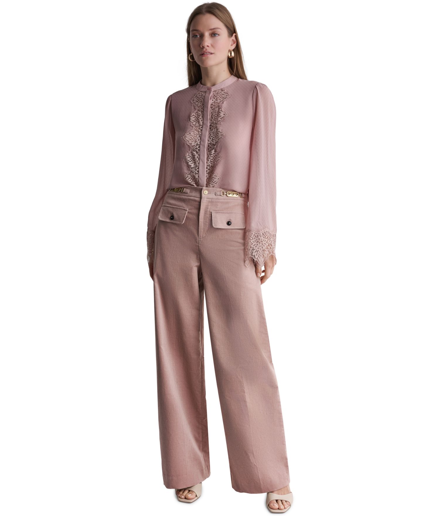 Женские брюки BCBG Corduroy Wide-Leg High-Waisted, цвет: Blushstone — фото 2