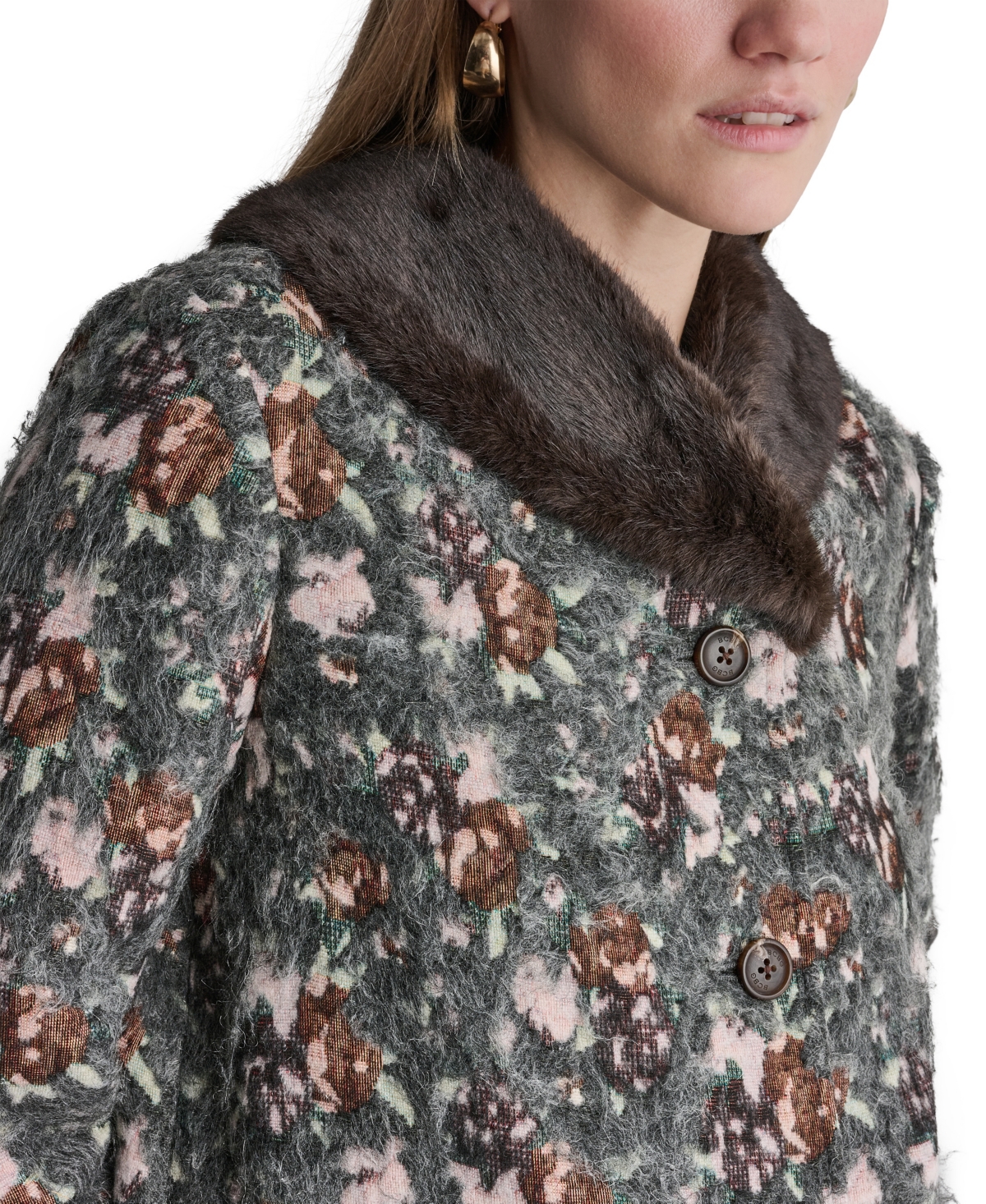 Bcbg Women's Long-Sleeve Floral Faux-Fur Coat
