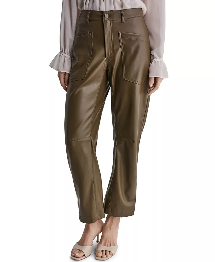 Women's Barrel Faux Leather Pants - thumbnail 8