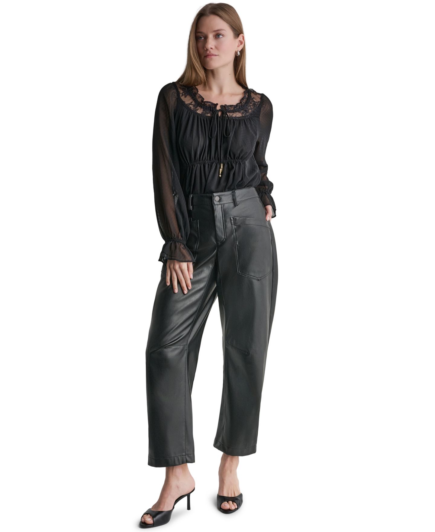 Женские брюки BCBG Barrel Faux Leather, цвет: Чёрный — фото 2