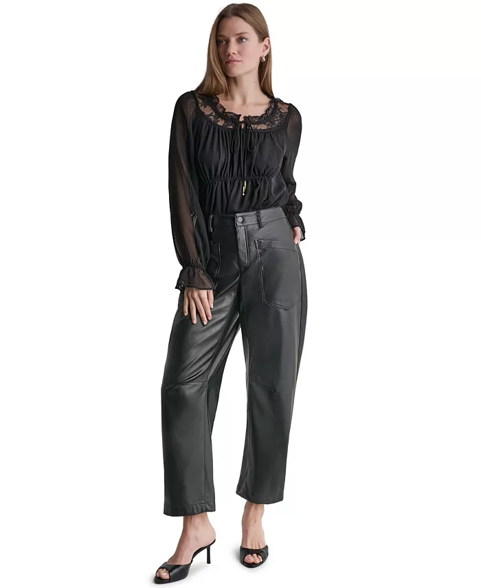 Women's Barrel Faux Leather Pants - thumbnail 2