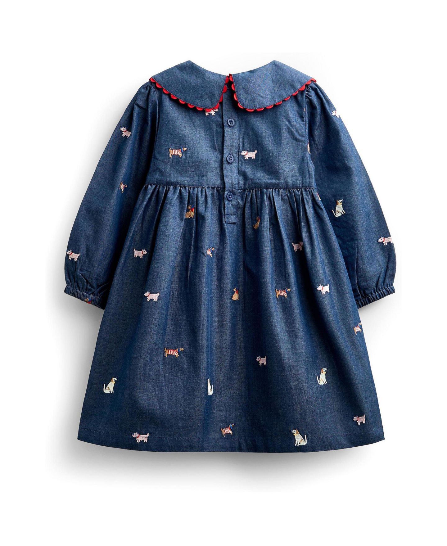 Платье JoJo Maman Bébé Long-Sleeve Peter Pan Collar Embroidered Chambray Dress для девочек, цвет: Средняя варка джинсовый — фото 3