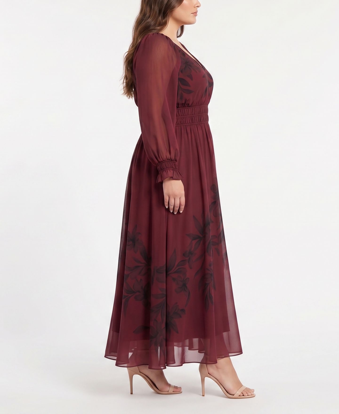 Женское платье Taylor Plus Size Placement Print Maxi A-Line V-Neck, цвет: Чёрный — фото 2