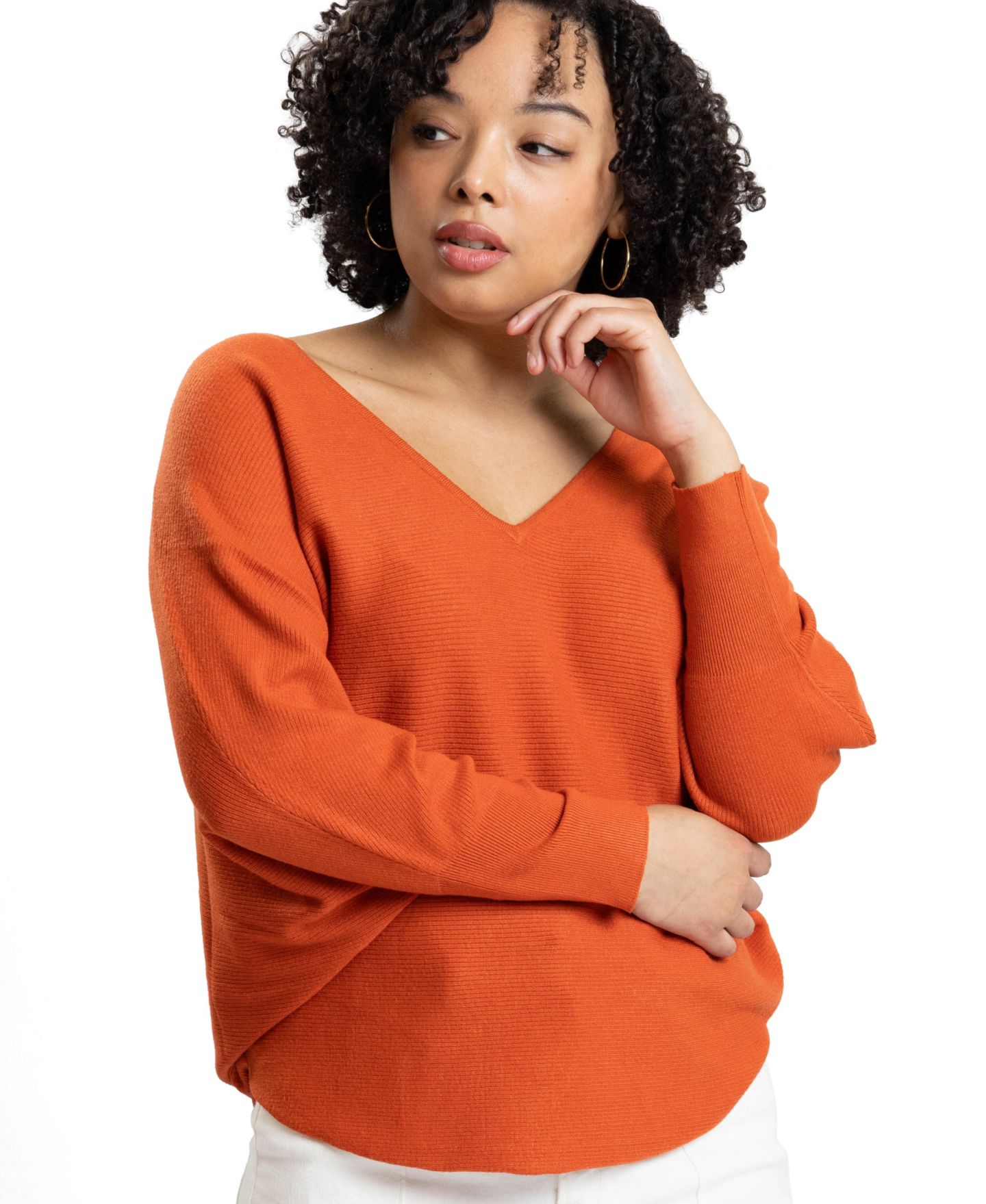 Женский свитер Caldwell Collection Jennifer V-Neck Dolman-Sleeve Loose-Fit, цвет: Оранжевый — фото 9
