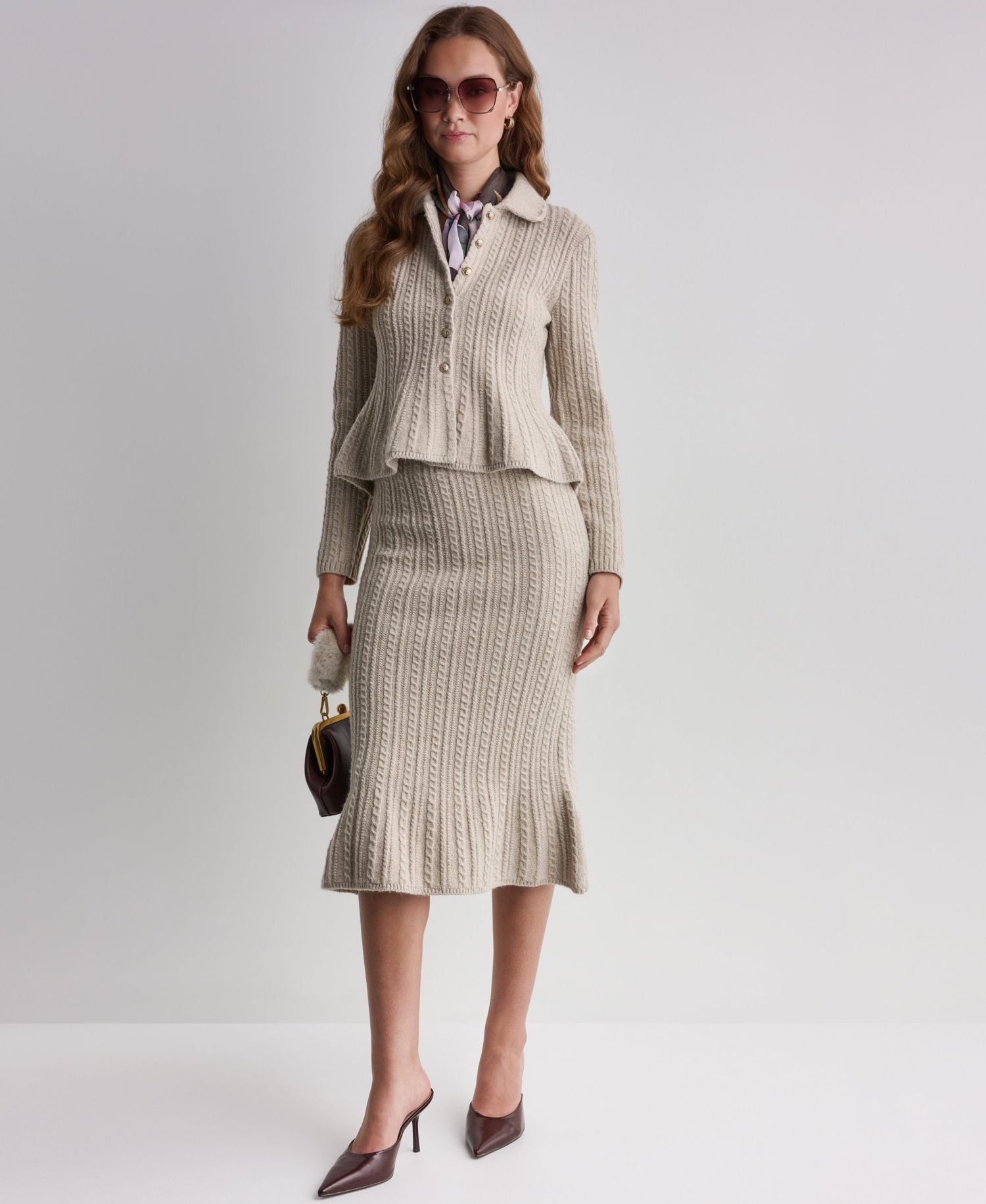 Women's Peplum Cable-Knit Cardigan Sweater