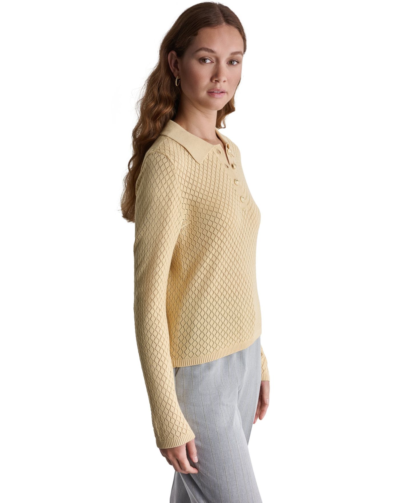 Женское поло BCBG Long-Sleeve Knit Polo, цвет: Honeylit — фото 3