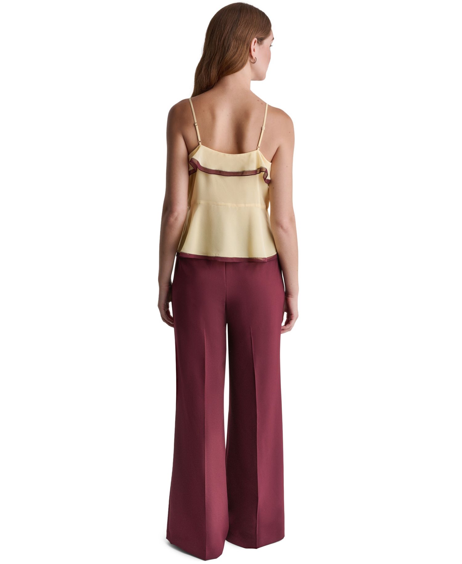 Women's V-Neck Ruffle Front Contrast Trim Tank Top
