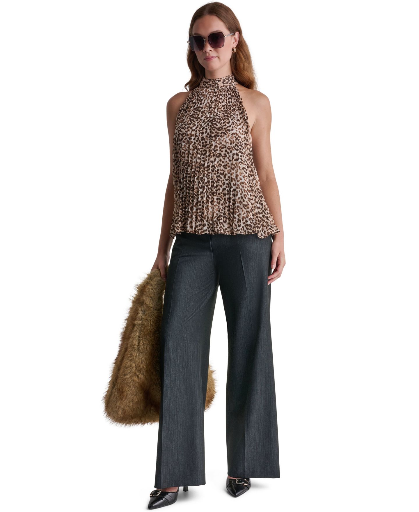 Женский топ BCBG Halter Leopard-Print Pleated, цвет: Белый разноцветный — фото 7