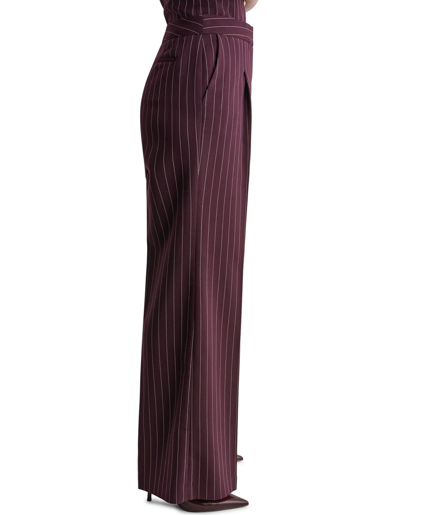 Женские брюки BCBG High-Rise Wide-Leg Pinstripe, цвет: Теневой мерло — фото 3