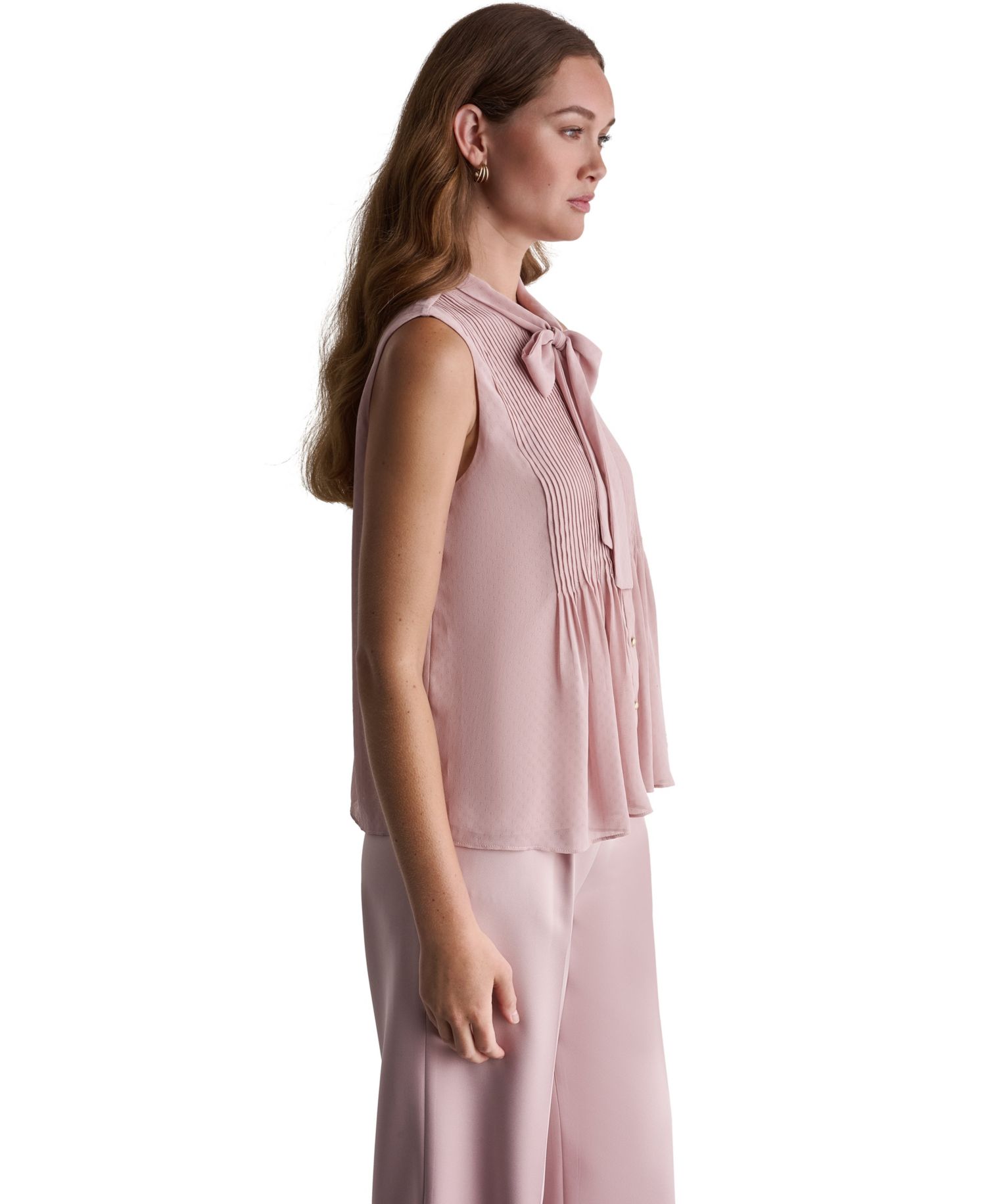 Women's Sleeveless Tie-Neck Pleated Blouse