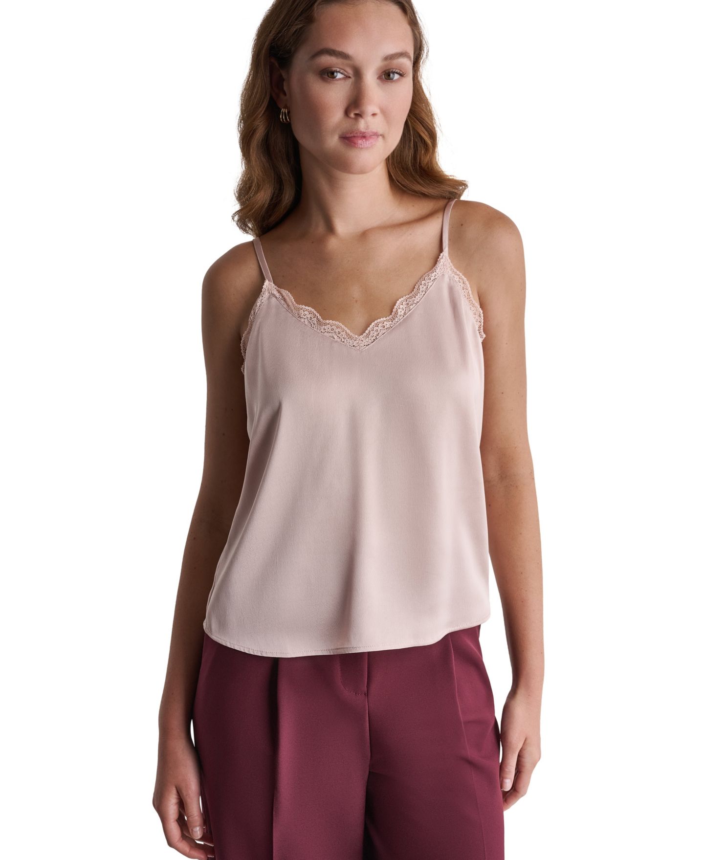 Женская майка BCBG на бретелях с V-образным вырезом и кружевной отделкой, цвет: Blushstone — фото 1