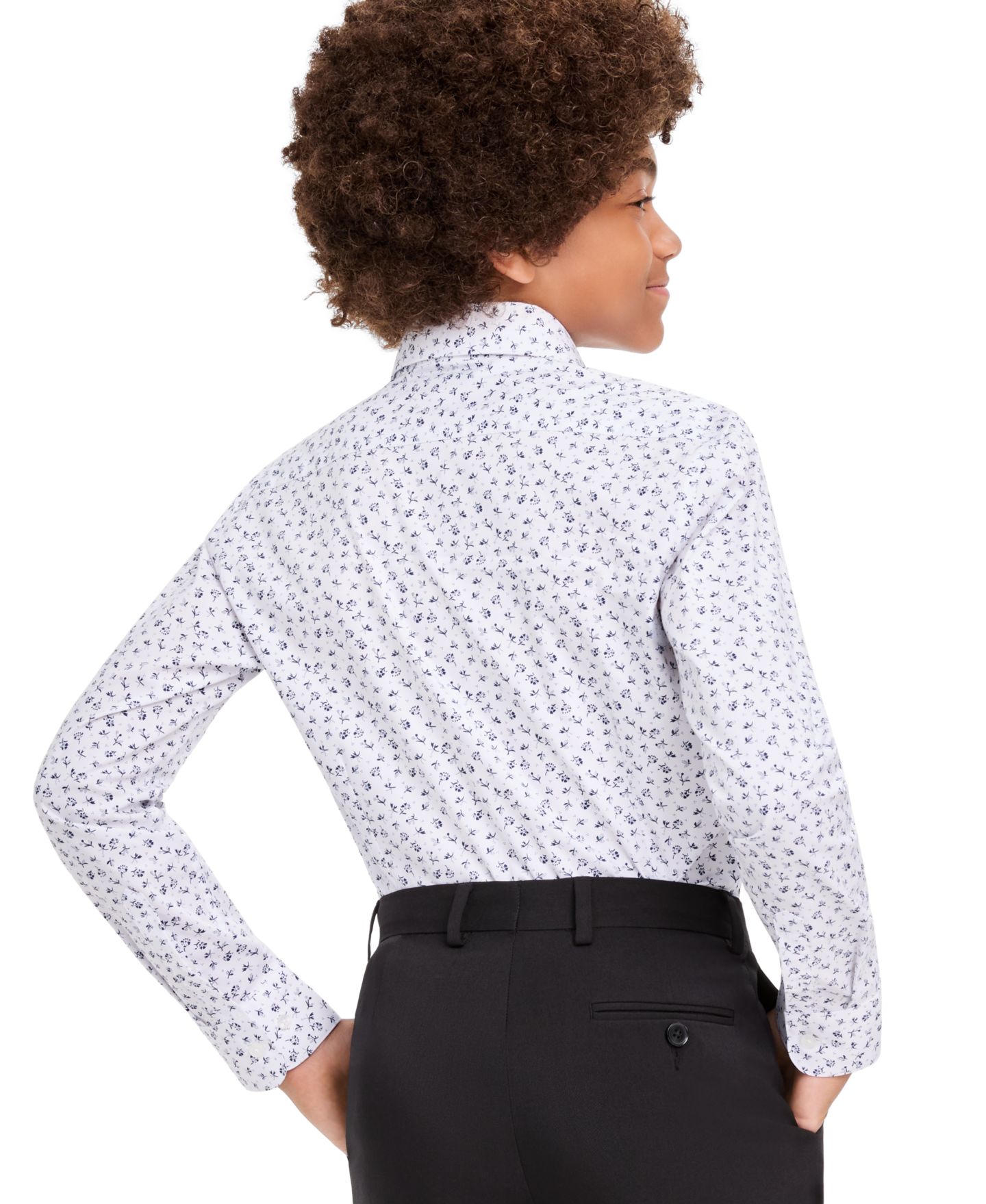 Рубашка Kenneth Cole Reaction Long-Sleeve Point-Collar Classic-Fit Cotton-Polyester Blend Dress Shirt для мальчиков, цвет: Белый / Тёмно-синий — фото 3