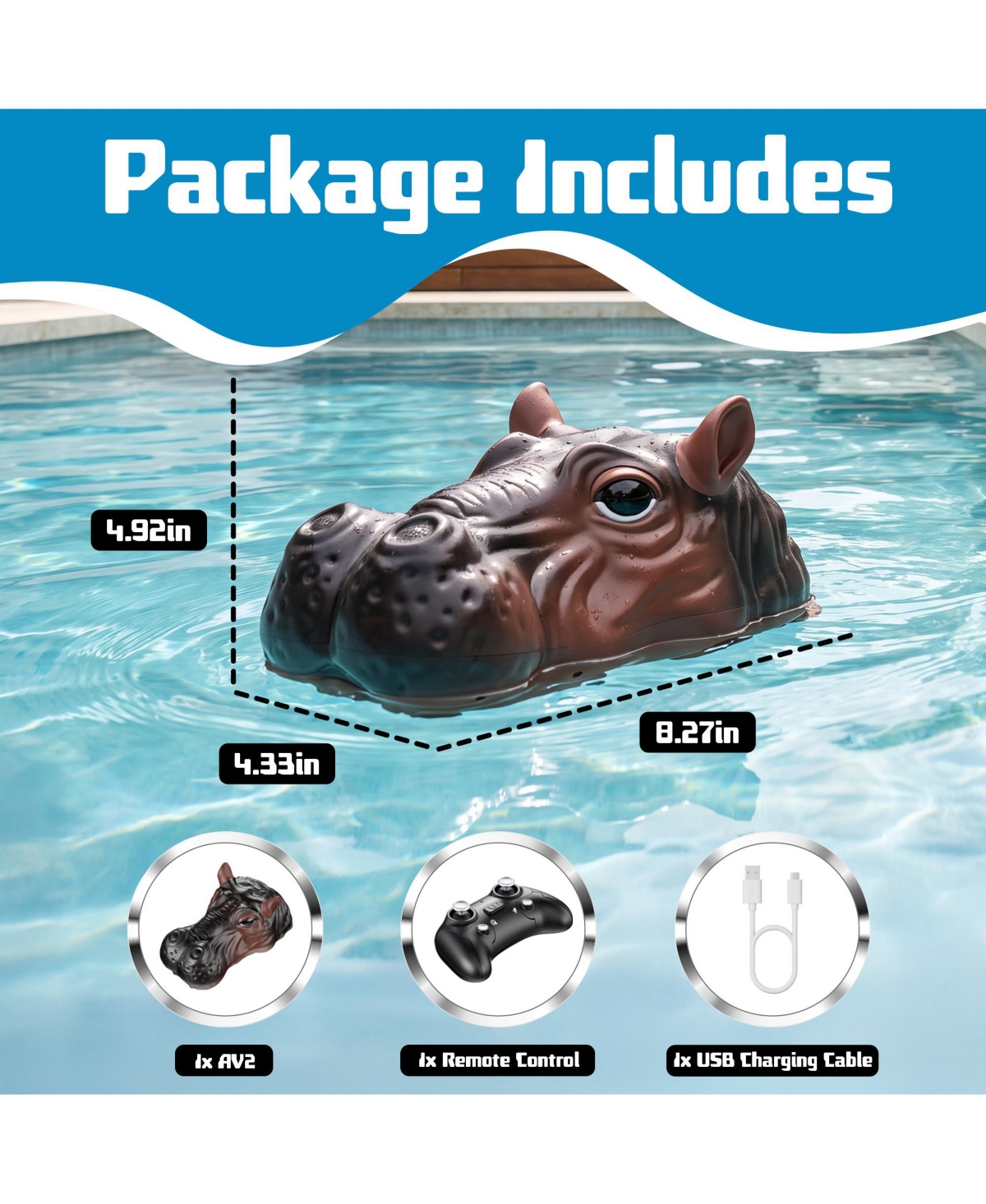 Contixo AV2 Dual Water Spray 2.4GHz Remote 30-Min Playtime Rc Hippopotamus Water Boat