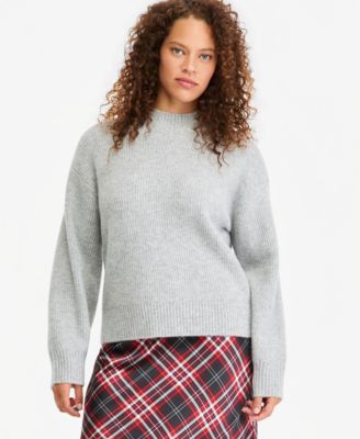 Women's Mock-Neck Relaxed Barrel Sleeve Sweater