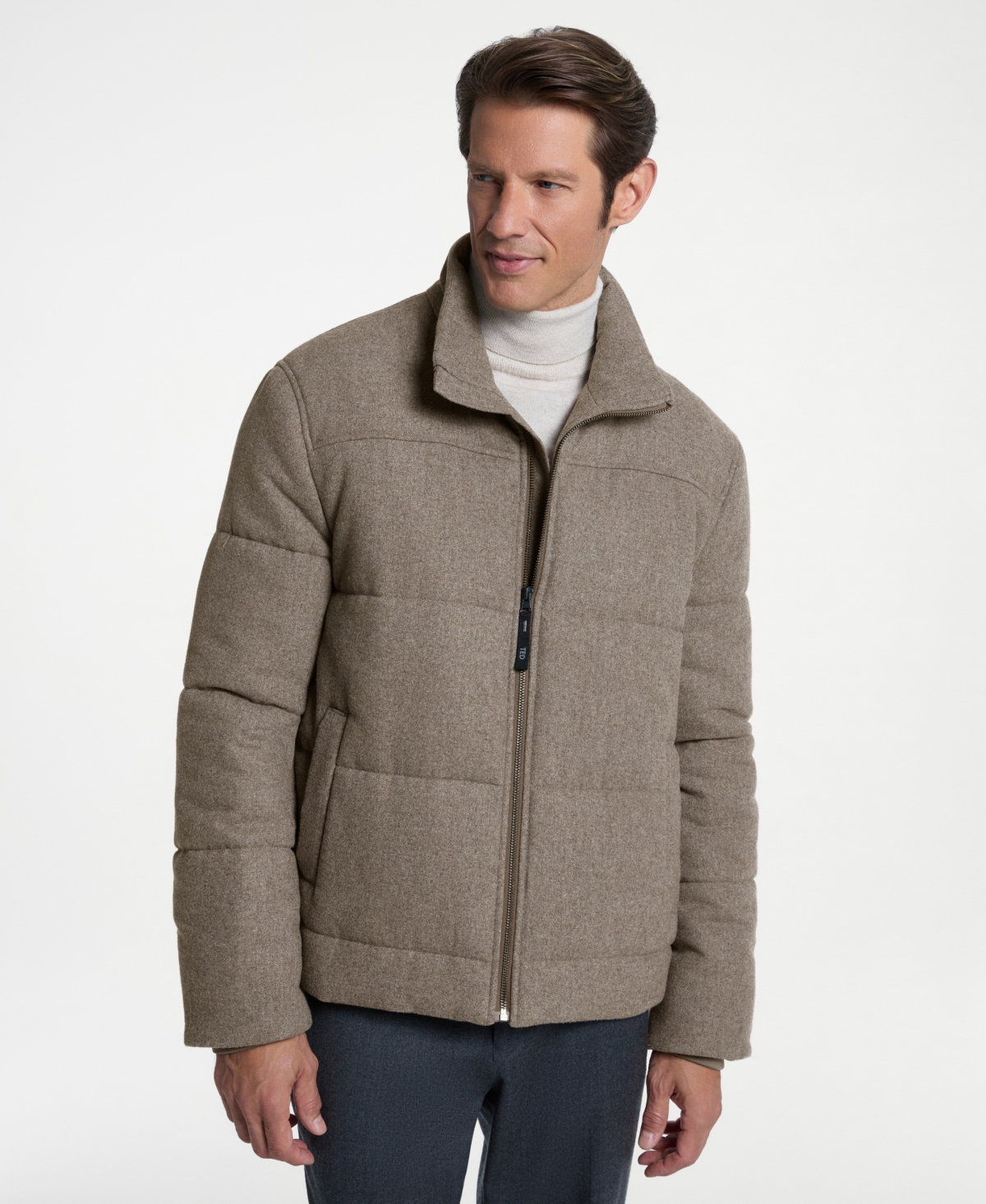 Ted By Ted Baker Men's Quilted Stand Collar Flannel Jacket In Taupe