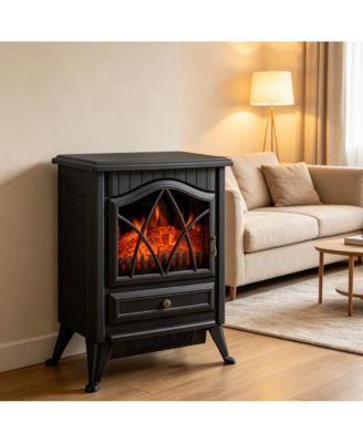 Freestanding Electric Fireplace Stove With Realistic Flame Effect, Dual Heating Modes, Storage Drawer For Indoor Home Heating