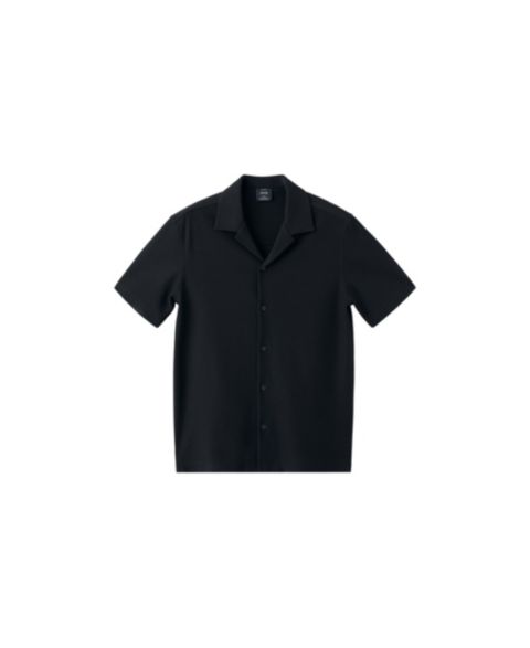 Мужская рубашка Mango Textured Cotton-Blend Short-Sleeve Button-Down, цвет: Чёрный
