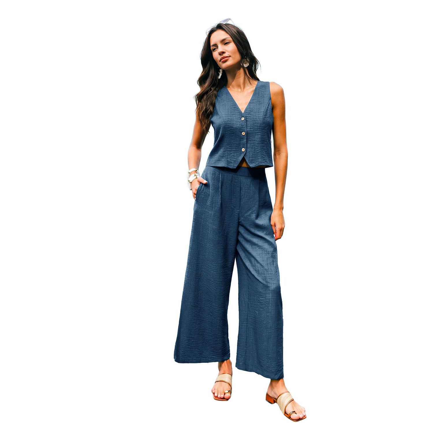 Women's Elegant Cropped Vest Trousers Set