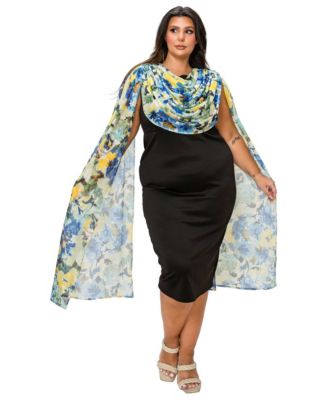 Plus Size Evolette Floral Cape Dress
