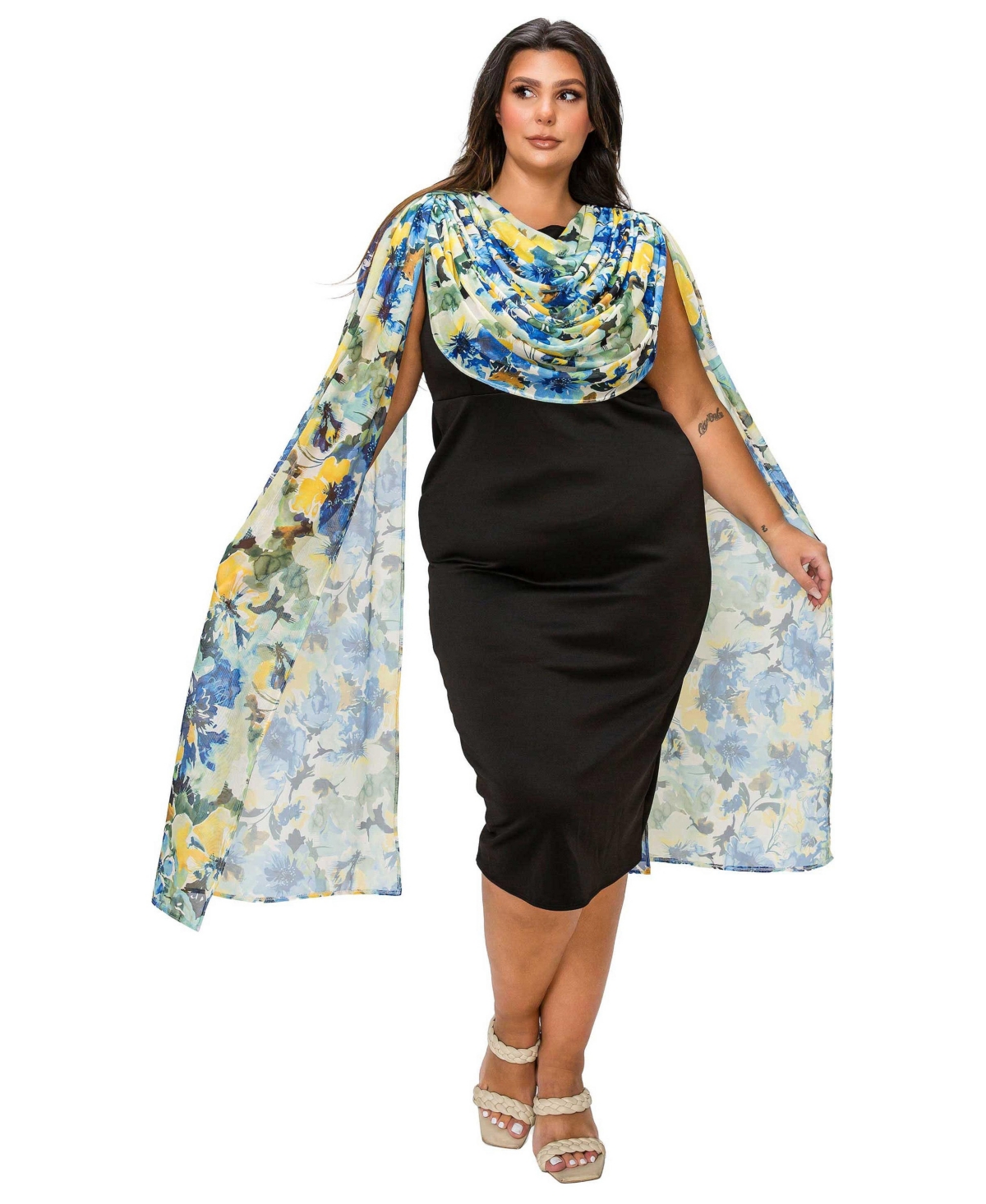 L I V D Plus Evolette Floral Cape Dress