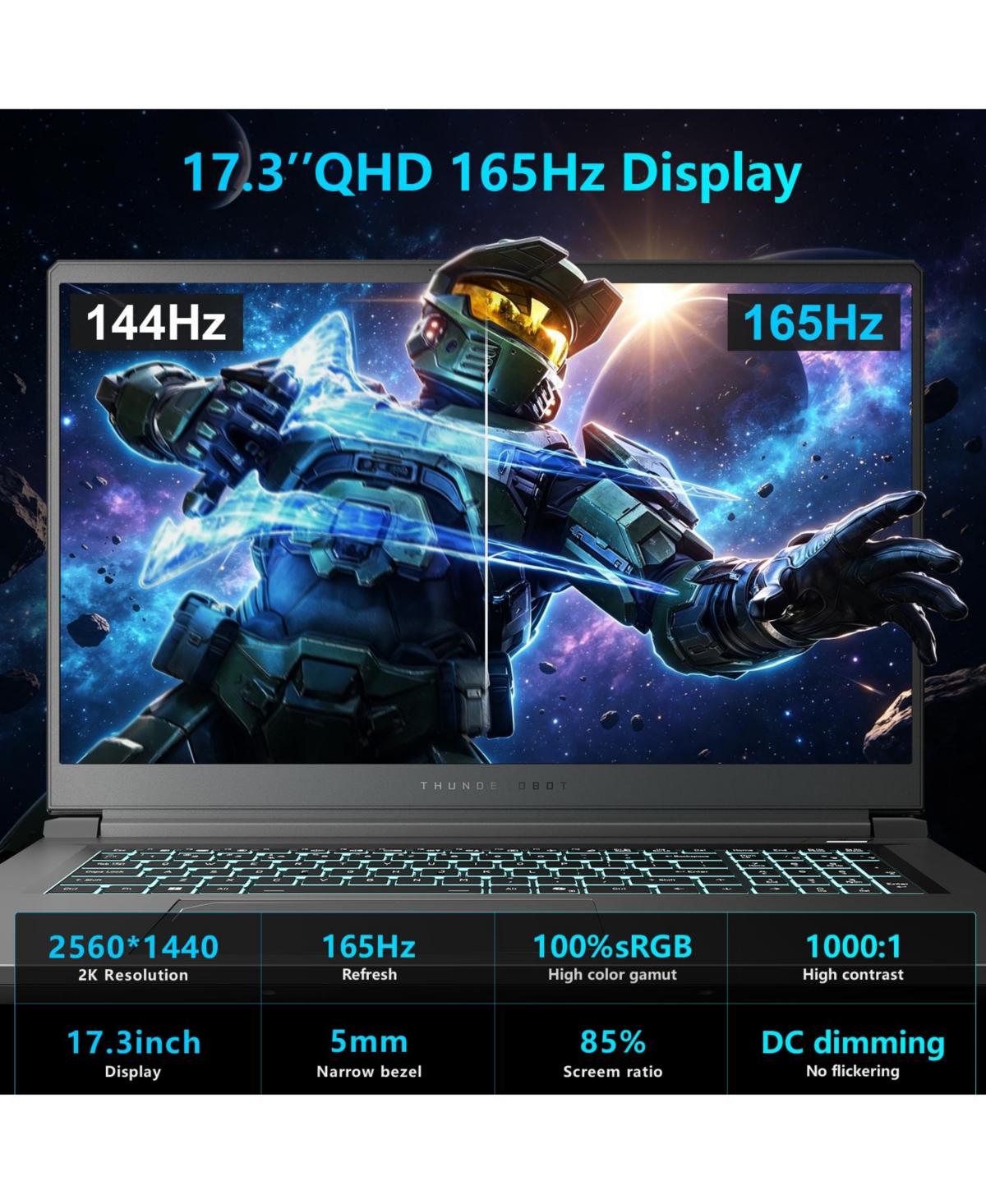 Thunderobot Storm 17 Gaming Laptop, 17.3" Qhd 165Hz 2K, Amd Ryzen 7 255, Nvidia GeForce Rtx 5070, 16GB DDR5, 1TB Ssd, Wi-Fi 6, Windows 11 Home, Black