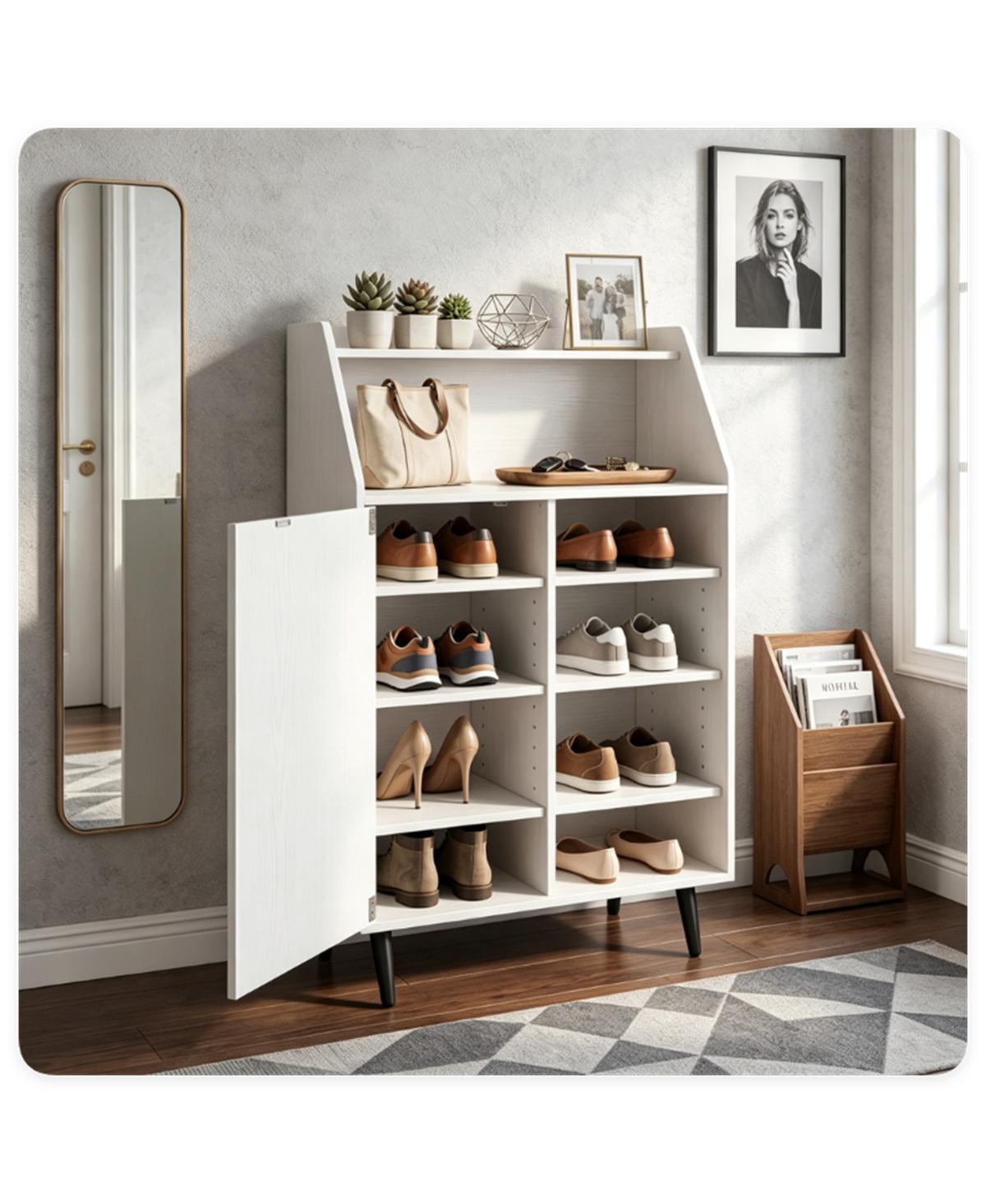 Slickblue Multi-Compartment Shoe Storage Cabinet with Countertop and Cubbies