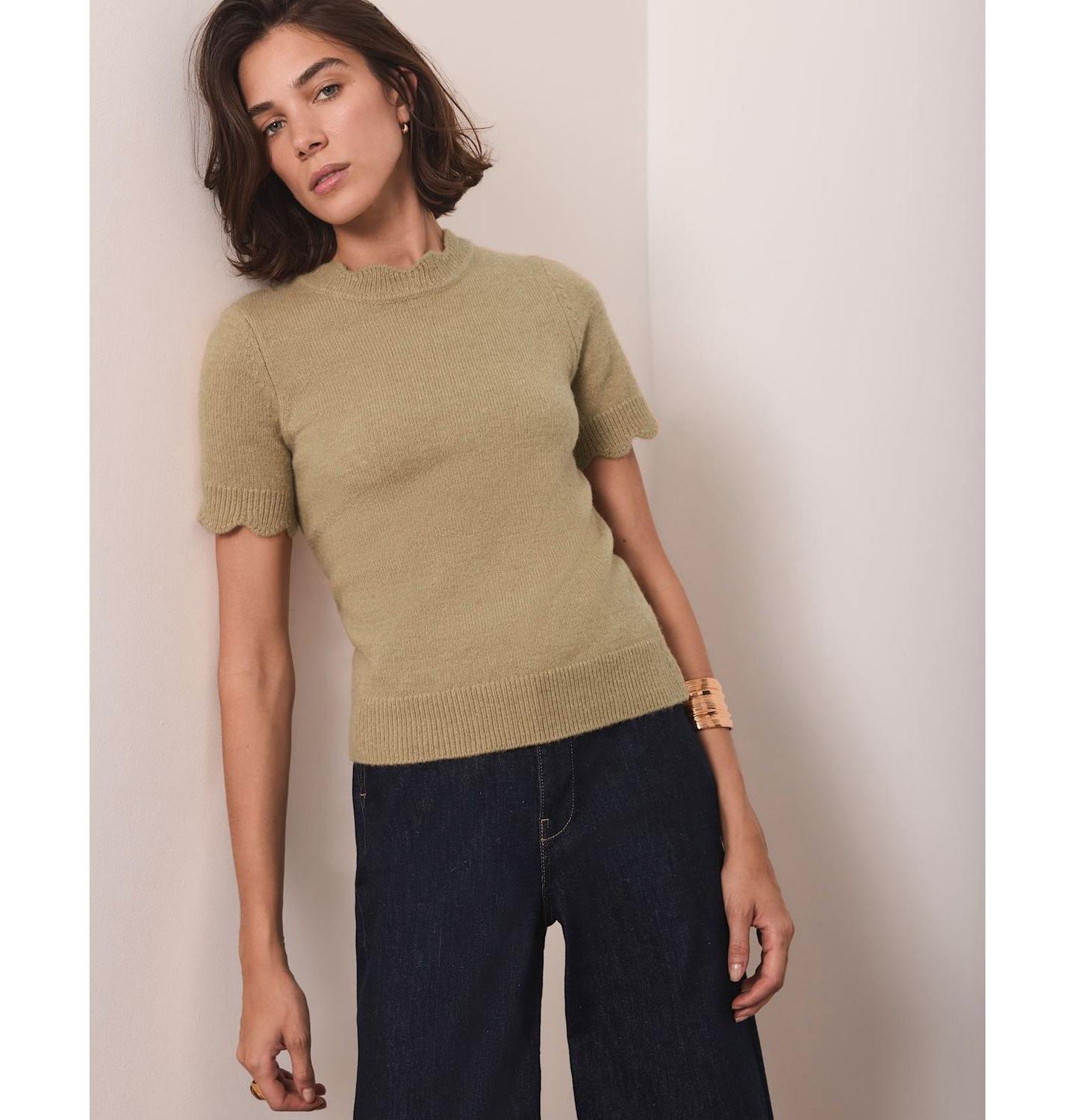 Женский топ Mint Velvet Scallop Trim Knit, цвет: Зелёный — фото 3